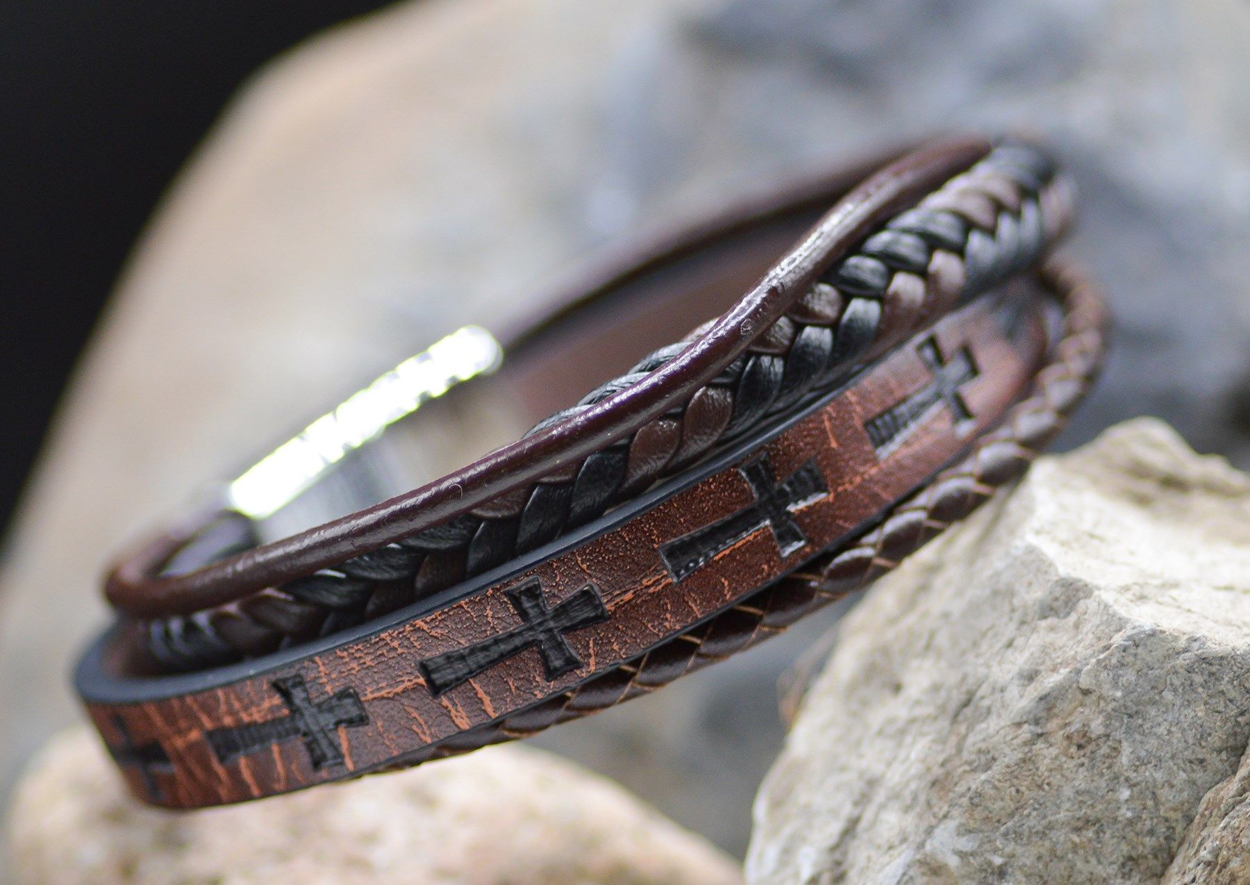 Bracelet-Eden Merry-Stamped Leather-Cross | J.O.Y. Bookstore