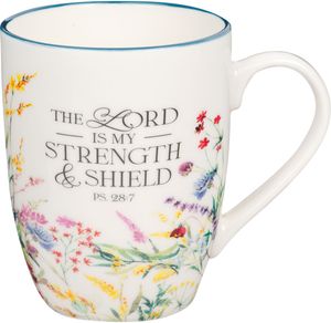 Christian Art Gifts Ceramic Coffee and Tea Mug for Women: Lord Is My  Strength - Psalm 28:7 Inspirational Bible Verse, Multi-Floral, Blue, 12 Oz.