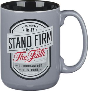 Christian Art Gifts Large Coffee & Tea Inspirational Scripture Mug for Men:  Stand Firm - Encouraging Bible Verse Drinkware, Gray & Black, 14 Oz.