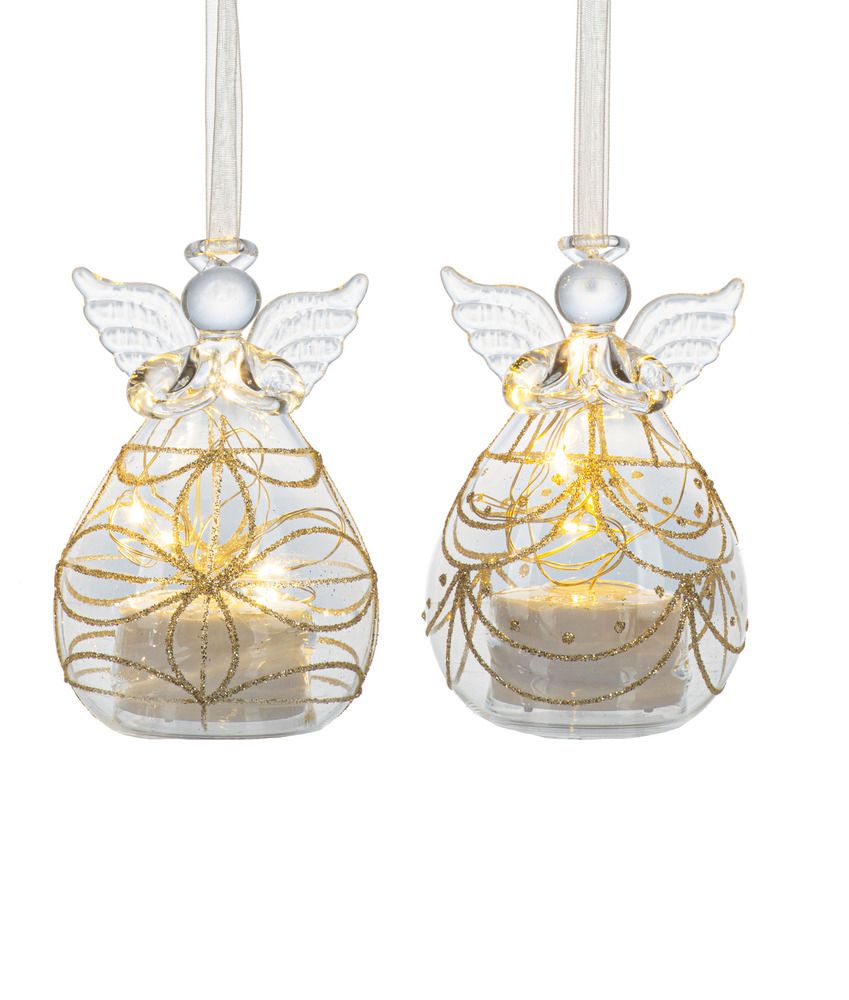 【Angel R】AR22845 Ornament - Gold Glitter LED Angel [4-3/4 inches high] | J.O.Y.