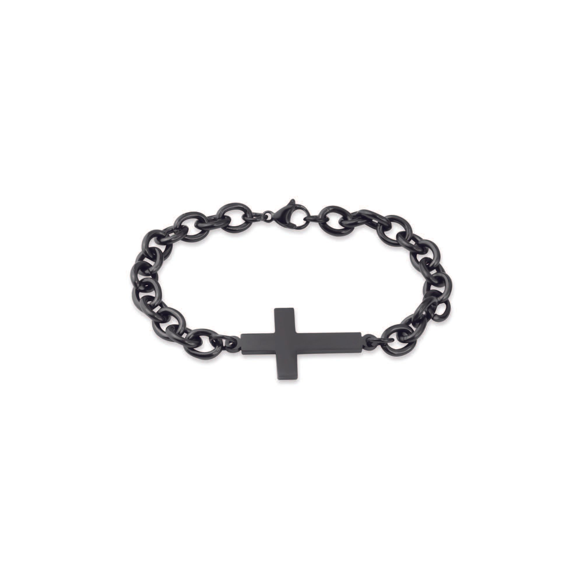Stainless Steel Cross Bracelet - Black Color [8-1/4 Inches] | The