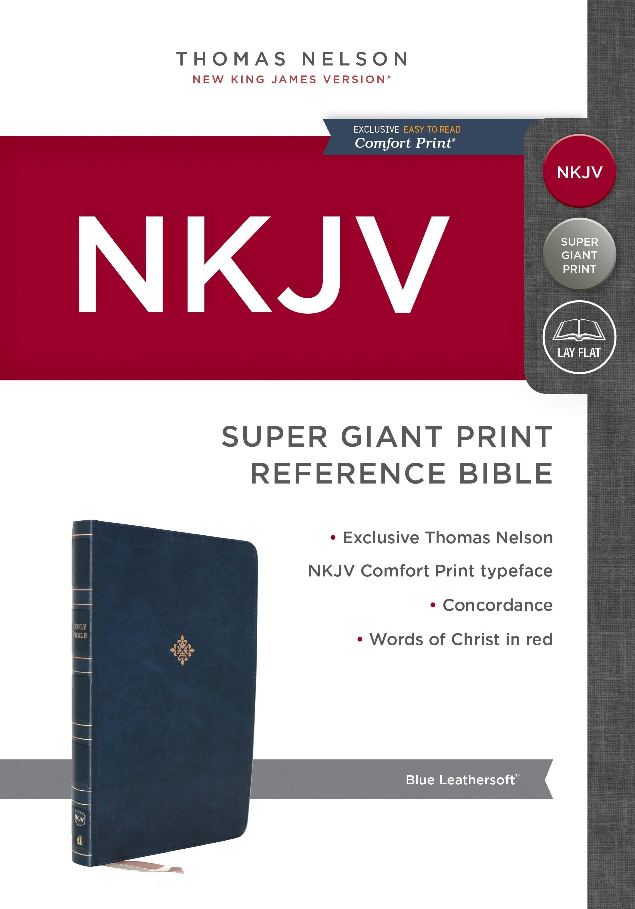 NKJV, Reference Bible, Super Giant Print, Leathersoft, Blue, Red