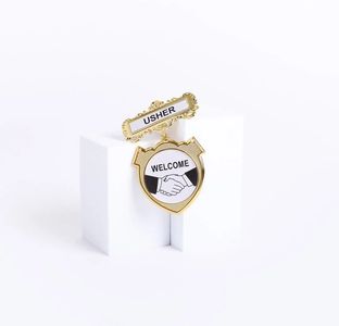 Usher Welcome Pin Back Shield Badge | Majesty Christian Store