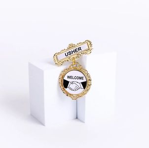 Usher Welcome Pin Back Round Badge | Majesty Christian Store
