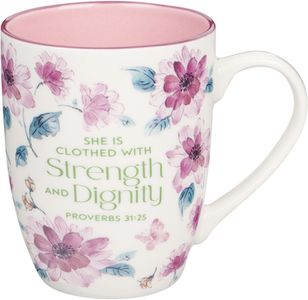 Strength and Dignity Pink Butterfly Garden Ceramic Coffee Mug with Exposed  Clay Base - Proverbs 31:25