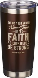 Christian Art Gifts - Be Strong in The Lord Stainless Steel Camp Style  Black Travel Mug with Ephesians 6:10 for Men and Women (11oz Double Wall  Vacuum Insulated Coffee Mug with Lid