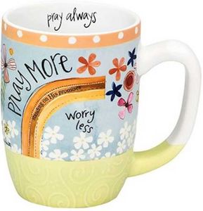 WITH LOVE Inspirational Coffee Mug for Women, It is Well with My Soul,  Blue/Cream Medium Ceramic Drinking Cup 12oz.