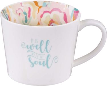 WITH LOVE Inspirational Coffee Mug for Women, It is Well with My Soul,  Blue/Cream Medium Ceramic Drinking Cup 12oz.