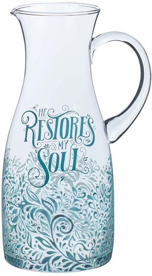 Glass Serving Pitcher with Handle - He Restores My Soul - Psalm 23